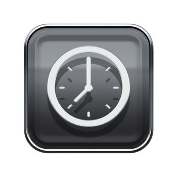 Clock icon glossy grey, isolated on white background