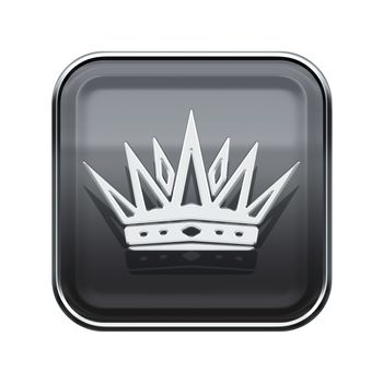 Crown icon glossy grey, isolated on white background