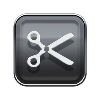 Scissors icon glossy grey, isolated on white background