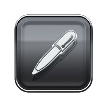 Pen icon glossy grey, isolated on white background