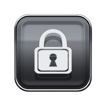 Lock icon glossy grey, isolated on white background