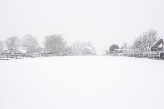 snowfall in the village - winter landscape