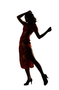 Silhouette of Chinese woman dress traditional cheongsam at New Year.