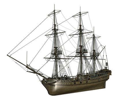 Beautiful detailed old french frigate Medusa, 1810, isolated in white background- 3D render