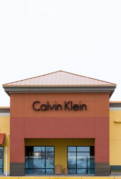 ALBERTVILLE, MN/USA - JANUARY 16, 2015: Calvin Klein retail store exterior. Calvin Klein Inc. is an American fashion house founded by the fashion designer Calvin Klein.