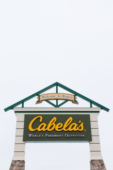ROGERS, MN/USA - JANUARY 16, 2015: Cabela's retail exterior. Cabela's retails hunting, fishing, camping, shooting, and related outdoor recreation merchandise.