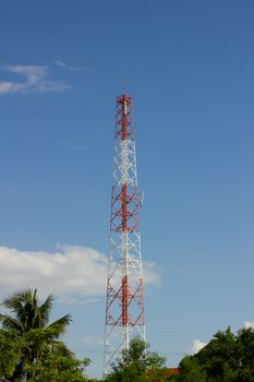 Antenna Tower of Communication, in background of blue sky and cloud