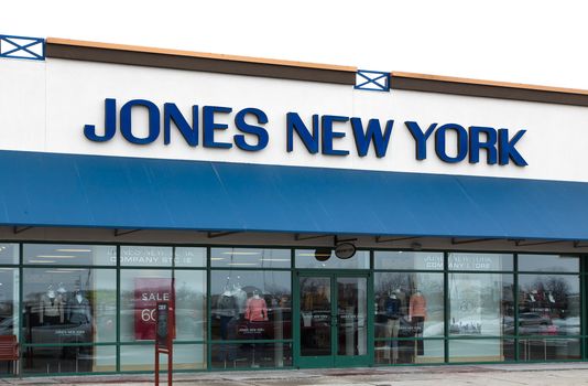 ALBERTVILLE, MN/USA - JANUARY 16, 2015: Jones New York retail exterior. The Jones Group is an American designer, marketer and wholesaler of branded clothing, shoes and accessories.