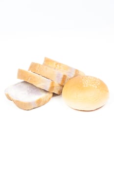 Bread isolated on white background. With both types of circular and rectangular plate. Placed neatly on white isolated.