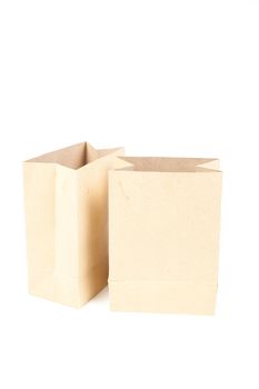 Two brown paper bag. For food. On a white background