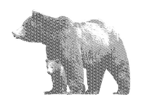 word bear mixed to be figure of bear, with typography style, isolated on white background