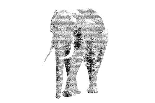 word elephant mixed to be figure of elephant, with typography style, isolated on white background