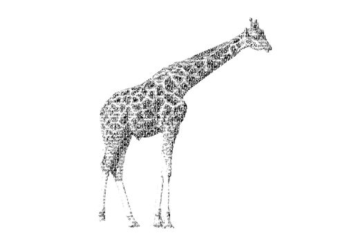 word giraffe mixed to be figure of giraffe, with typography style, isolated on white background