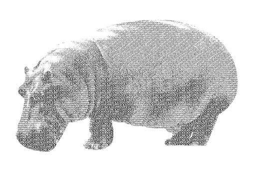 word hippopotamus mixed to be figure of hippopotamus, with typography style, isolated on white background