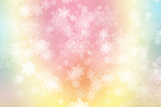 green, blue and pink pastel colorful background, with snowflakes