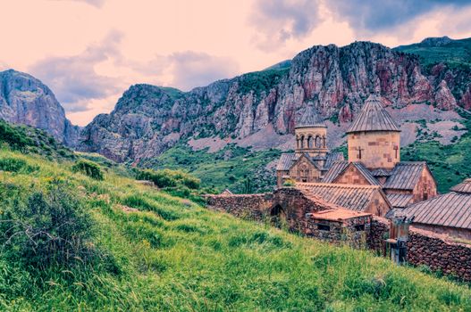 Scenic Novarank monastery in Armenia, famous tourist destination