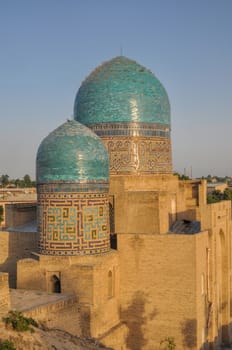 Decorated blue domes in city of Samarkand, Uzbekistan