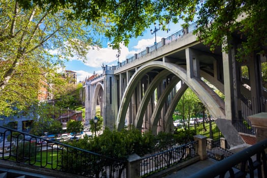 Madrid, Spain - May 6, 2012: Segovia Viaduct on spring in the city of Madrid, Spain