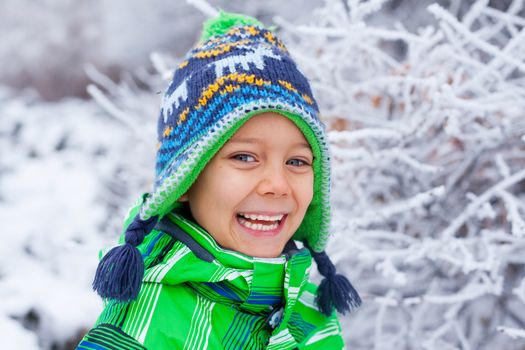 Portrait of a little boy in the snow