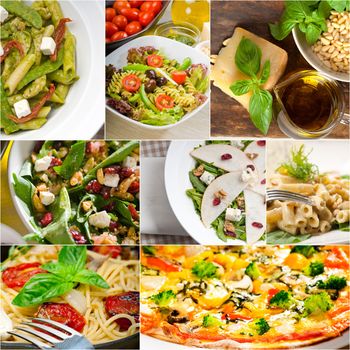 healthy vegetarian pasta soup salad pizza Italian food staples collage