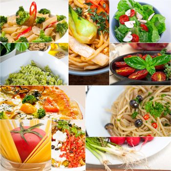 healthy Vegetarian vegan food collage nested on white frame