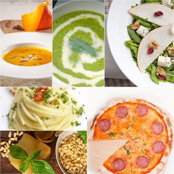 healthy vegetarian pasta soup salad pizza Italian food staples collage