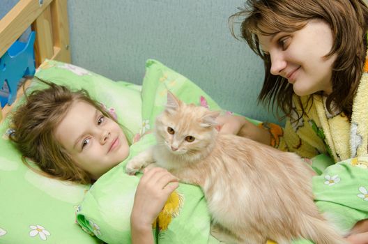 Young mother woke his six-year daughter in the morning