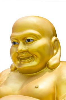 Smiling Golden Buddha Statue in thailand isolated on a white background
