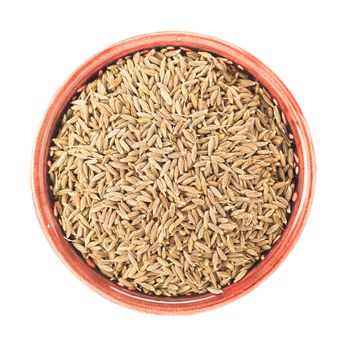 Caraway seeds in bowl isolated on white background.