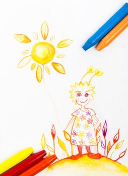 Kiddie style crayon drawing postcard