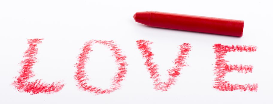 Pencil drawn love word with red 