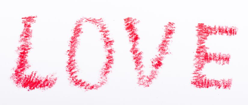 Pencil drawn love word with red 