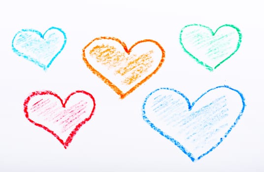Pencil drawn hearts with different colours