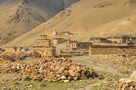 Scenic old traditional village in Himalayas mountains in Nepal