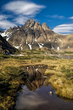 Amazing view of mountain peaks on Navarino island in southern Chile