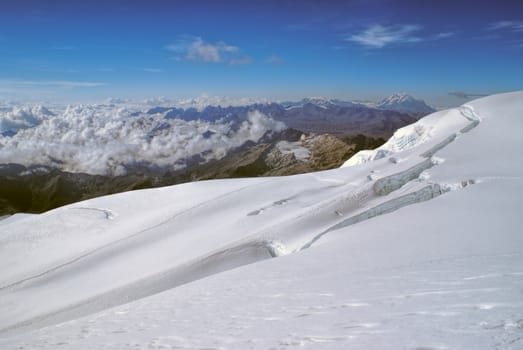 Scenic view from near top of Huayna Potosi mountain in Bolivia