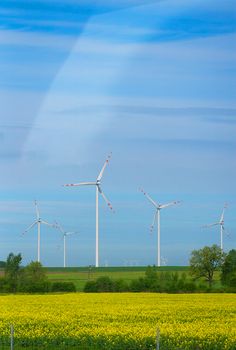 Eco power, wind turbines. The generator renewable energy