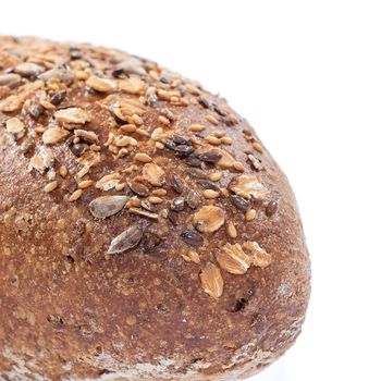 Whole grain bread Detail over white background