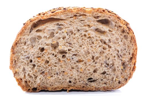 Whole grain bread Cut over white background, closeup