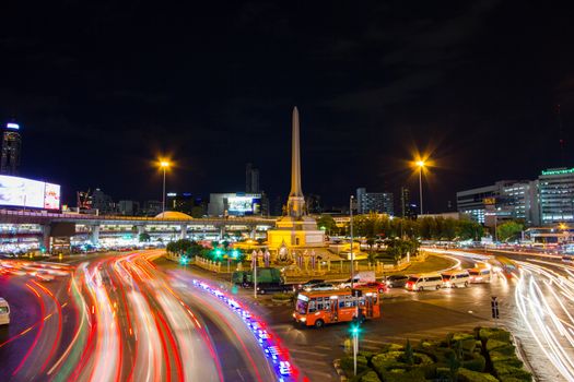 BANGKOK, THAILAND - DECEMBER 11: Night light view at Victory Monument on 11 December 2013. The monument was erected in June 1941 to commemorate the Thai victory in the Franco-Thai War.