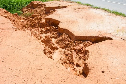 landslide along the road by water and wind in thailand