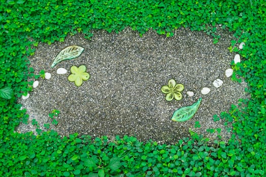 Walkway in front yard with rock and grasses background