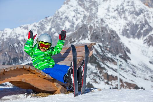 Ski, skier, winter - lovely boy has a fun on ski