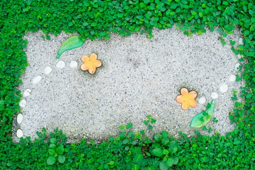 Walkway in front yard with rock and grasses background