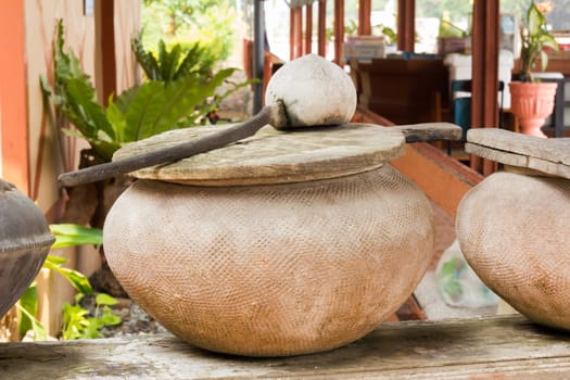 arge earthenware water container ,Jug, isolated on white background, thailand