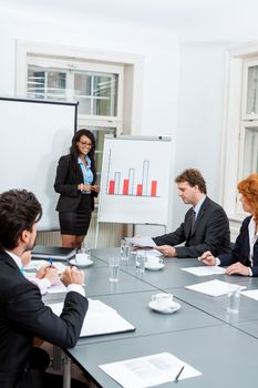 business team in office meeting presentation conference people teamwork