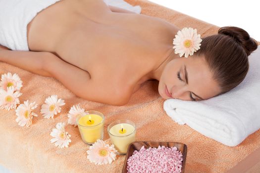 attractive healthy caucasian woman hot stone massage wellness  spa therapy