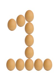 Number 0 to 9 from brown eggs alphabet isolated on white background, one