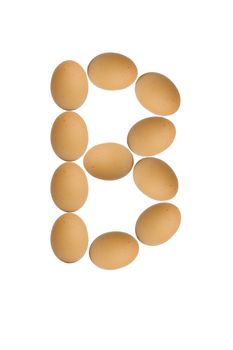 Alphabets  A to Z from brown eggs alphabet isolated on white background, B