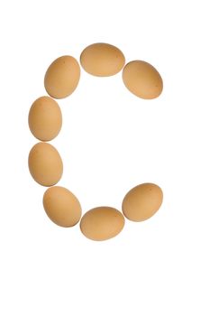 Alphabets  A to Z from brown eggs alphabet isolated on white background, C
